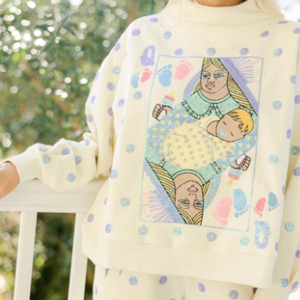 QUEEN OF SPARKLES Polka Dot Sparkle Mama Baby Card Logo Sweatshirt